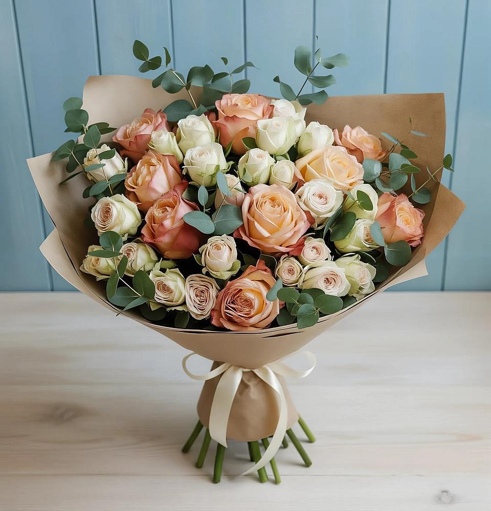 Букет цветов из: Альстромерии и Розы в Сапогово