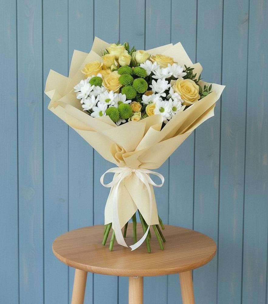 Букет цветов из: Хризантемы и Розы в Сапогово