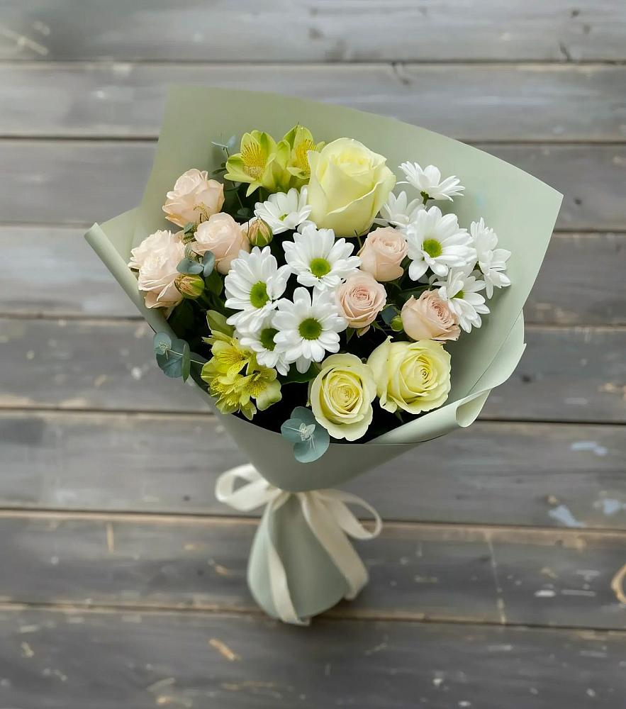 Букет цветов из: Альстромерии, Розы и Хризантемы в Сапогово