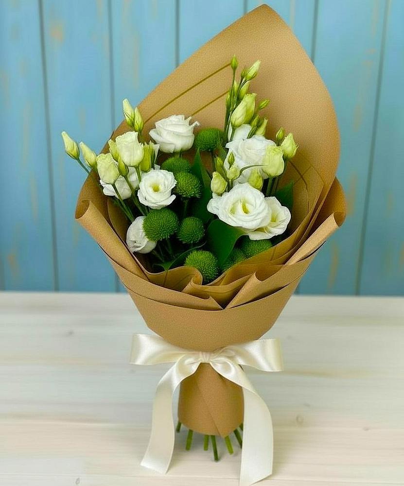 Букет цветов из: Хризантемы и Лизиантусы в Сапогово