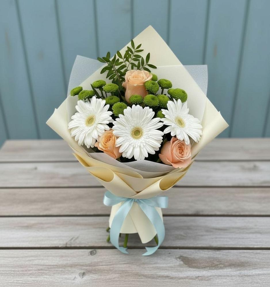 Букет цветов из: Герберы, Розы и Хризантемы в Сапогово