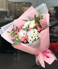 Букет цветов из:  Розы, Лизиантусы и Хризантемы в Сапогово