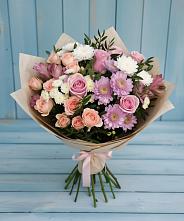 Букет цветов из:  Хризантемы, Розы и Альстромерии в Сапогово
