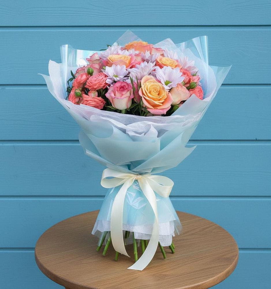 Букет цветов из: Хризантемы и Розы в Сапогово