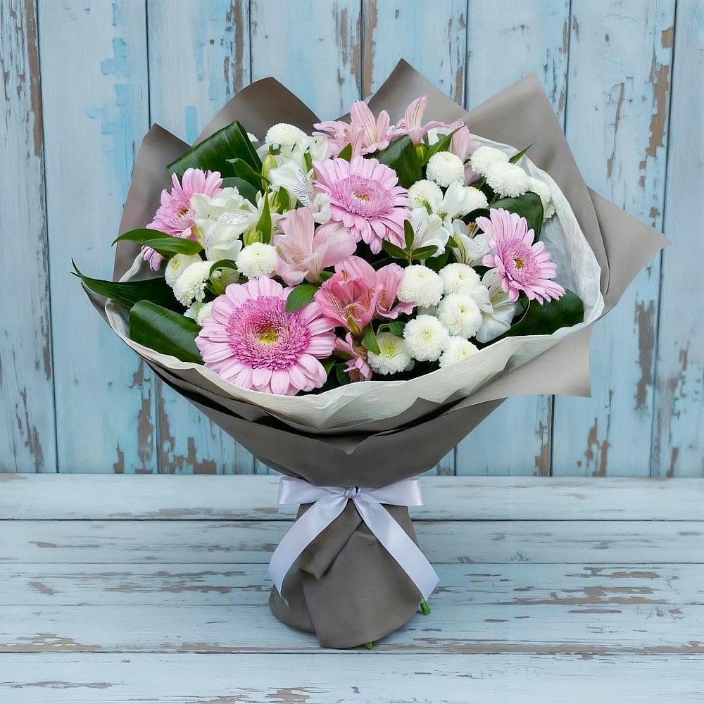 Букет цветов из: Герберы, Альстромерии и Хризантемы в Сапогово