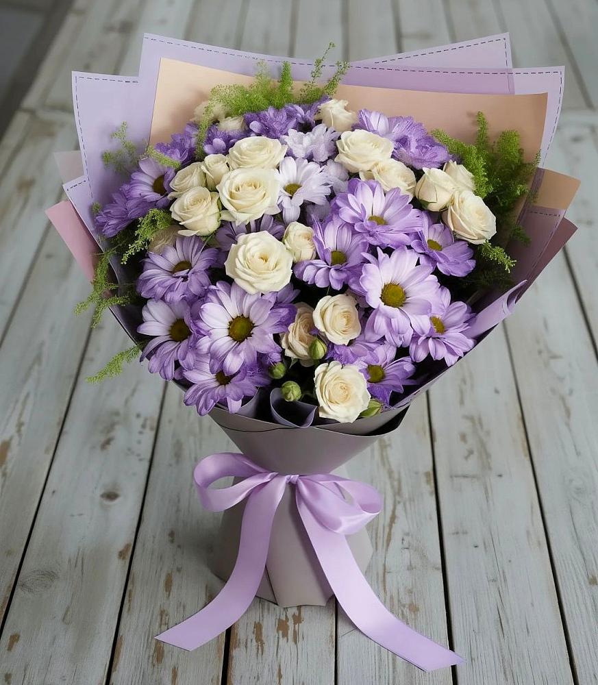 Букет цветов из: Хризантемы и Розы в Сапогово